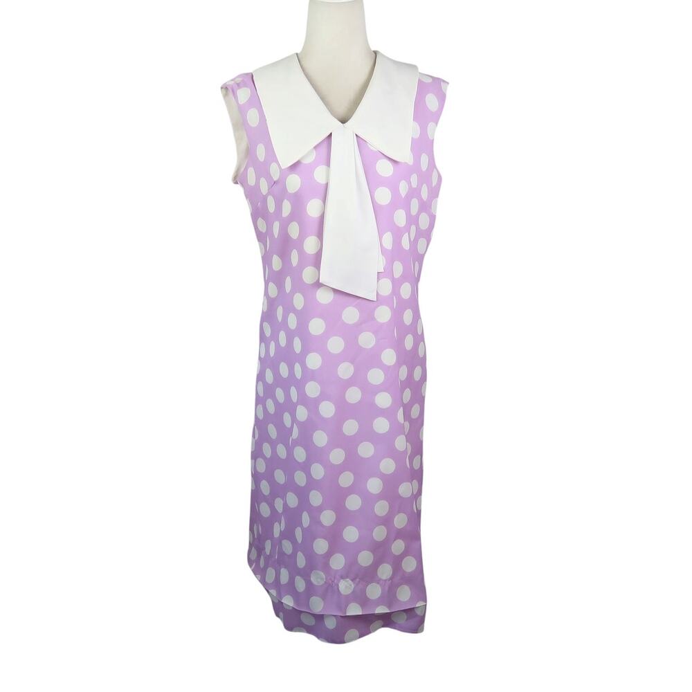 Vintage 70s Fritzi Lavender Purple and White Polka Dot Collar Dress